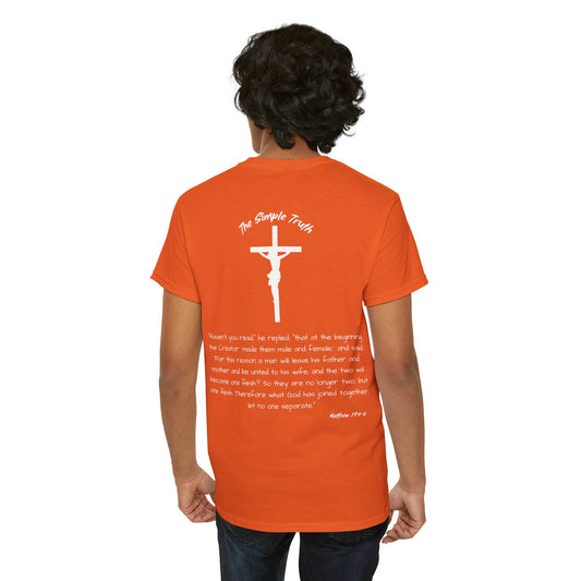 Matthew 19:4-6 White Print Bible Verse Unisex Heavy Cotton Shirt - From "The Simple Truth" Collection