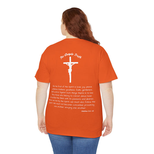 Galatians 5:22-26 White Print Bible Verse Unisex Heavy Cotton Shirt - From "The Simple Truth" Collection