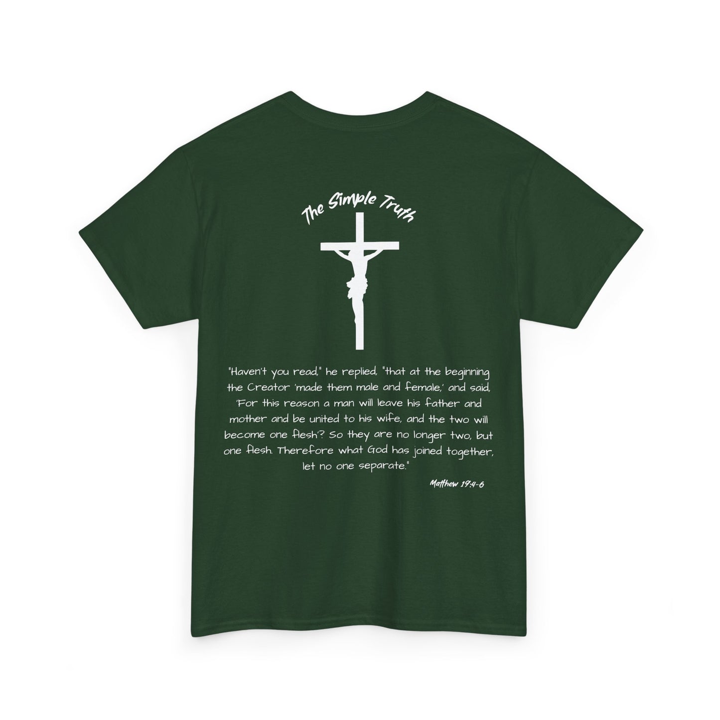Matthew 19:4-6 White Print Bible Verse Unisex Heavy Cotton Shirt - From "The Simple Truth" Collection