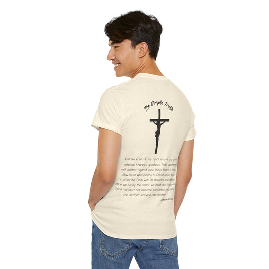 Galatians 5:22-26 Black Print Bible Verse Unisex Heavy Cotton Shirt - From "The Simple Truth" Collection