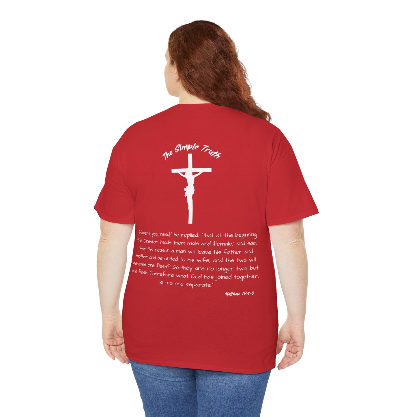 Matthew 19:4-6 White Print Bible Verse Unisex Heavy Cotton Shirt - From "The Simple Truth" Collection