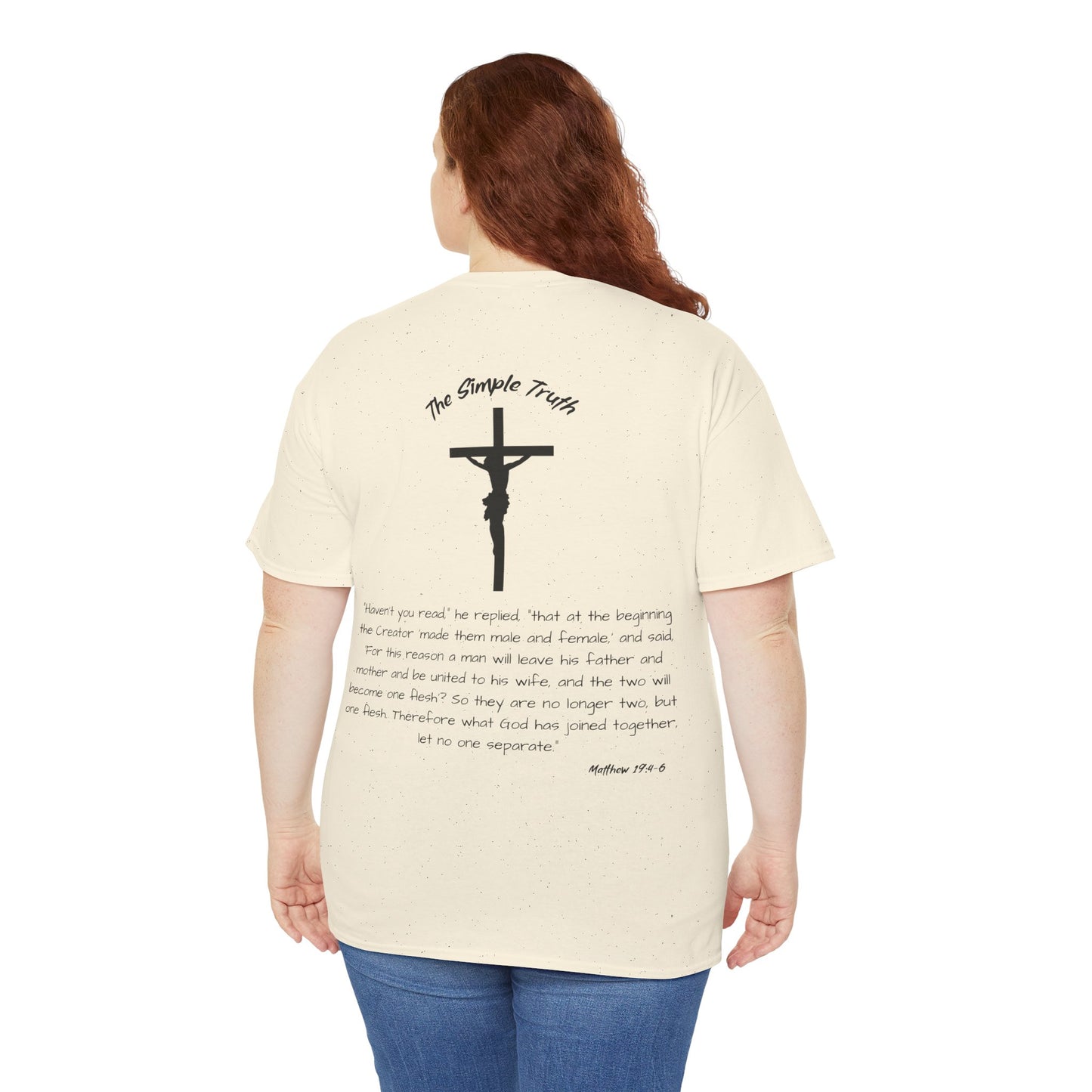 Matthew 19:4-6 Black Print Bible Verse Unisex Heavy Cotton Shirt - From "The Simple Truth" Collection