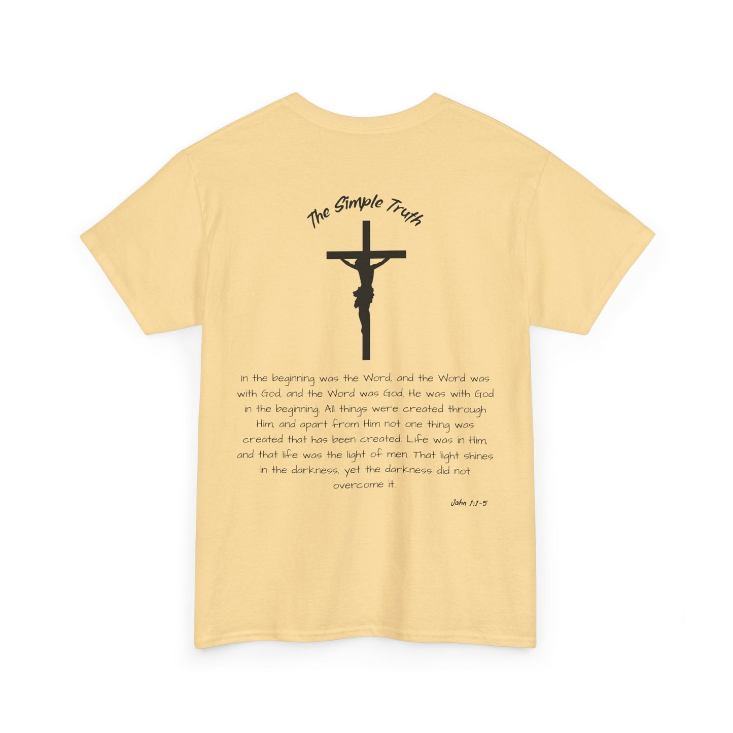 John 1:1-5 Black Print Bible Verse Unisex Heavy Cotton Shirt - From "The Simple Truth" Collection