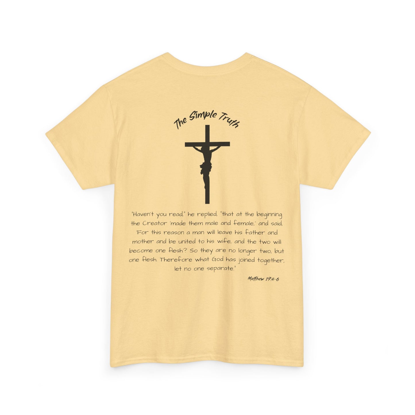 Matthew 19:4-6 Black Print Bible Verse Unisex Heavy Cotton Shirt - From "The Simple Truth" Collection