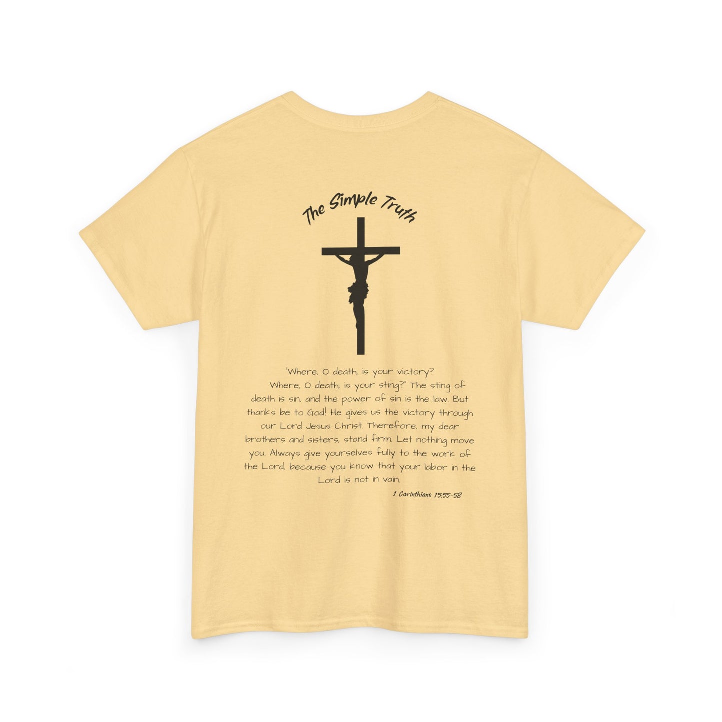 1 Corinthians 15:55-58 Black Print Bible Verse Unisex Heavy Cotton Shirt - From "The Simple Truth" Collection