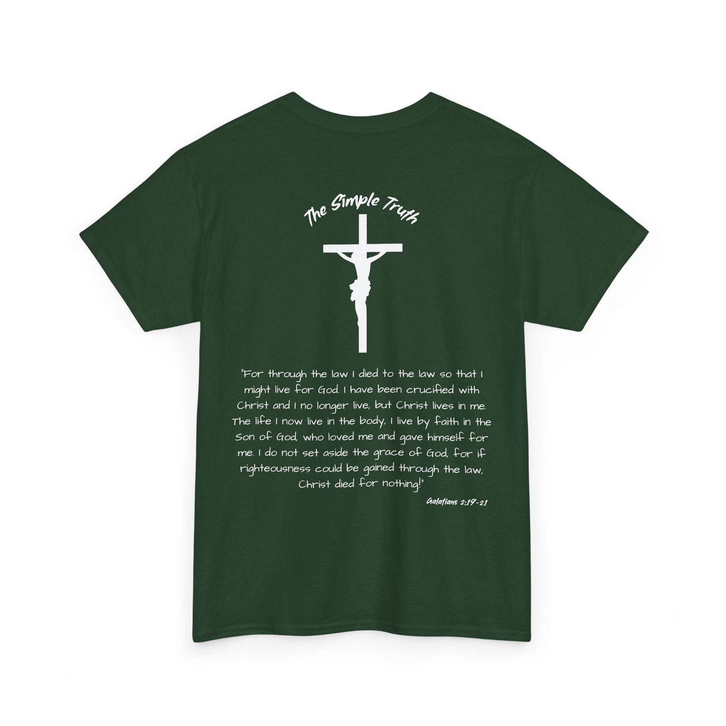 Galatians 2:19-21 White Print Bible Verse Unisex Heavy Cotton Shirt - From "The Simple Truth" Collection