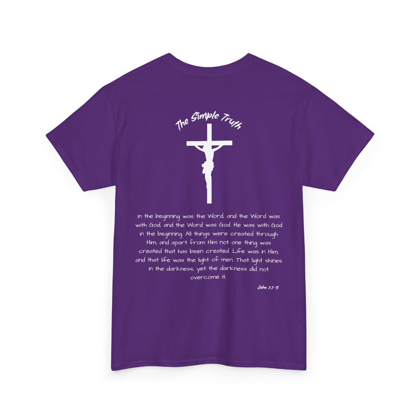 John 1:1-5 White Print Bible Verse Unisex Heavy Cotton Shirt - From "The Simple Truth" Collection