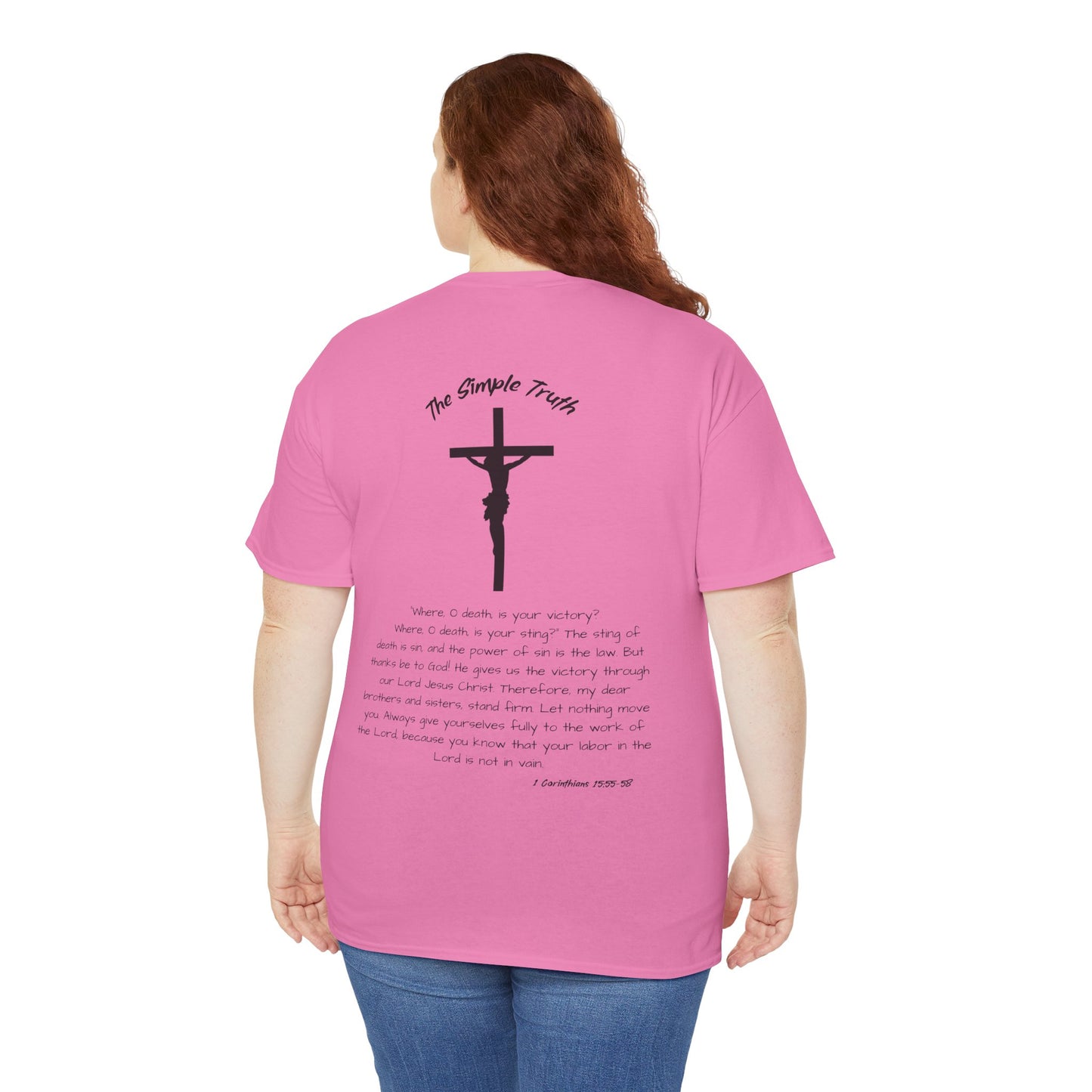 1 Corinthians 15:55-58 Black Print Bible Verse Unisex Heavy Cotton Shirt - From "The Simple Truth" Collection