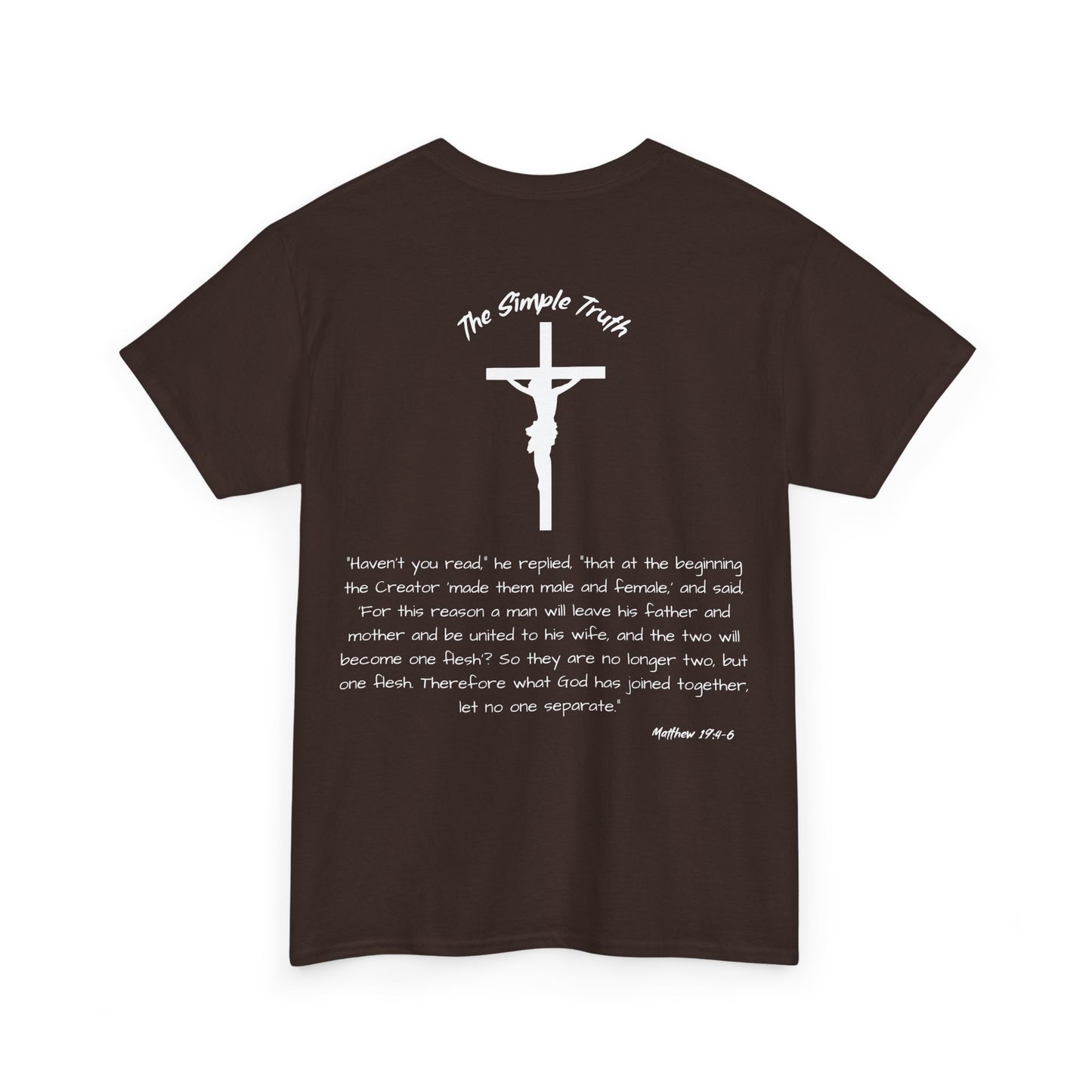 Matthew 19:4-6 White Print Bible Verse Unisex Heavy Cotton Shirt - From "The Simple Truth" Collection