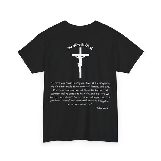 Matthew 19:4-6 White Print Bible Verse Unisex Heavy Cotton Shirt - From "The Simple Truth" Collection