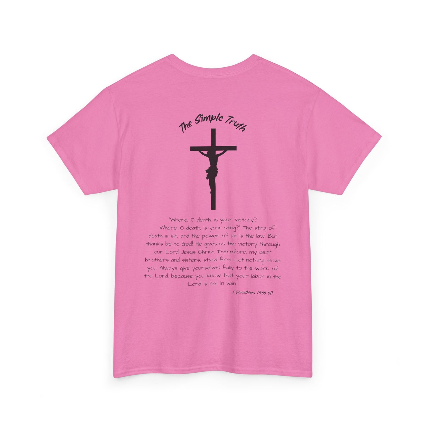 1 Corinthians 15:55-58 Black Print Bible Verse Unisex Heavy Cotton Shirt - From "The Simple Truth" Collection