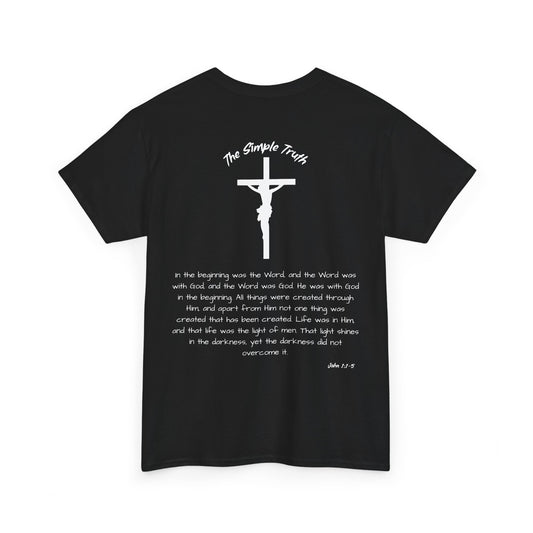 John 1:1-5 White Print Bible Verse Unisex Heavy Cotton Shirt - From "The Simple Truth" Collection