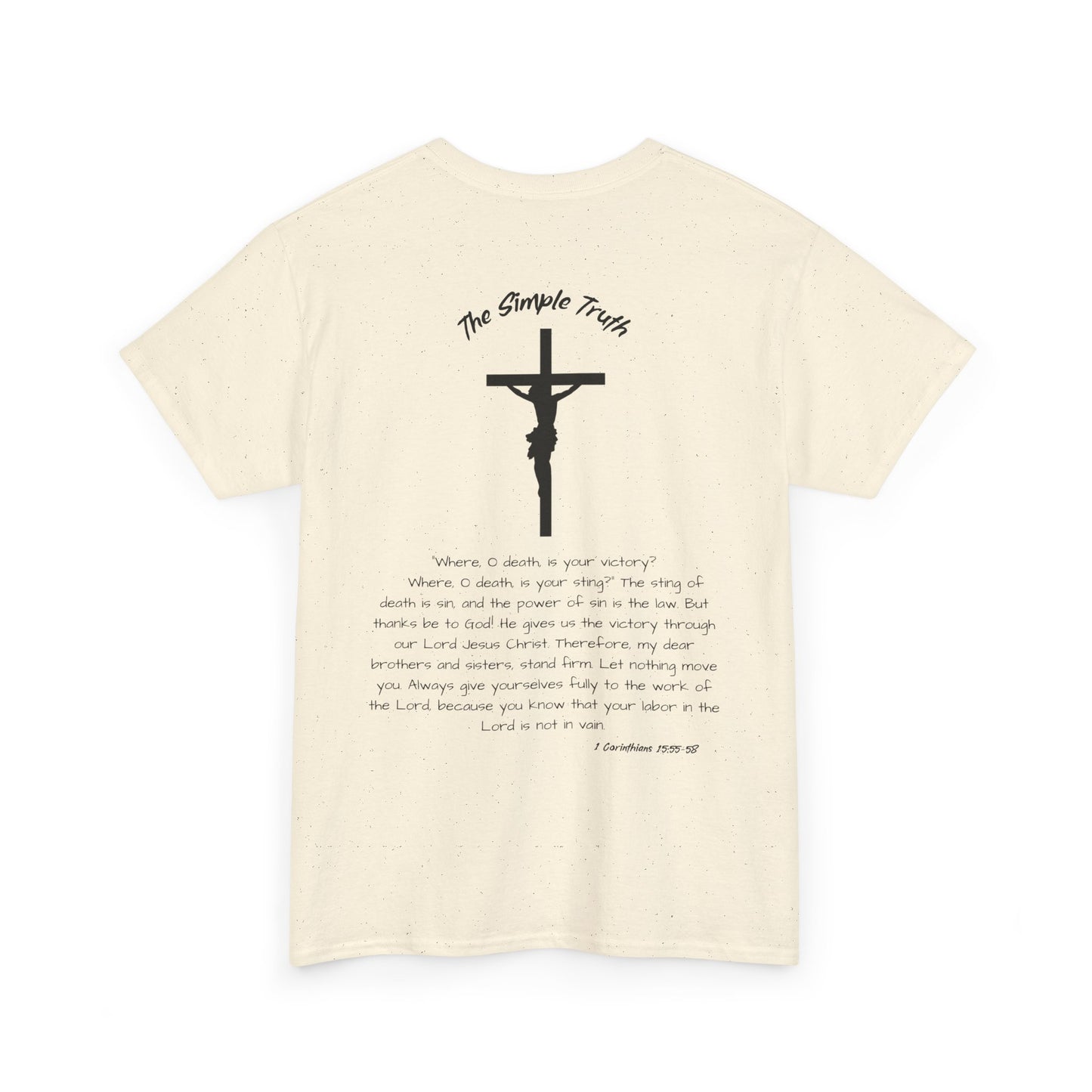 1 Corinthians 15:55-58 Black Print Bible Verse Unisex Heavy Cotton Shirt - From "The Simple Truth" Collection