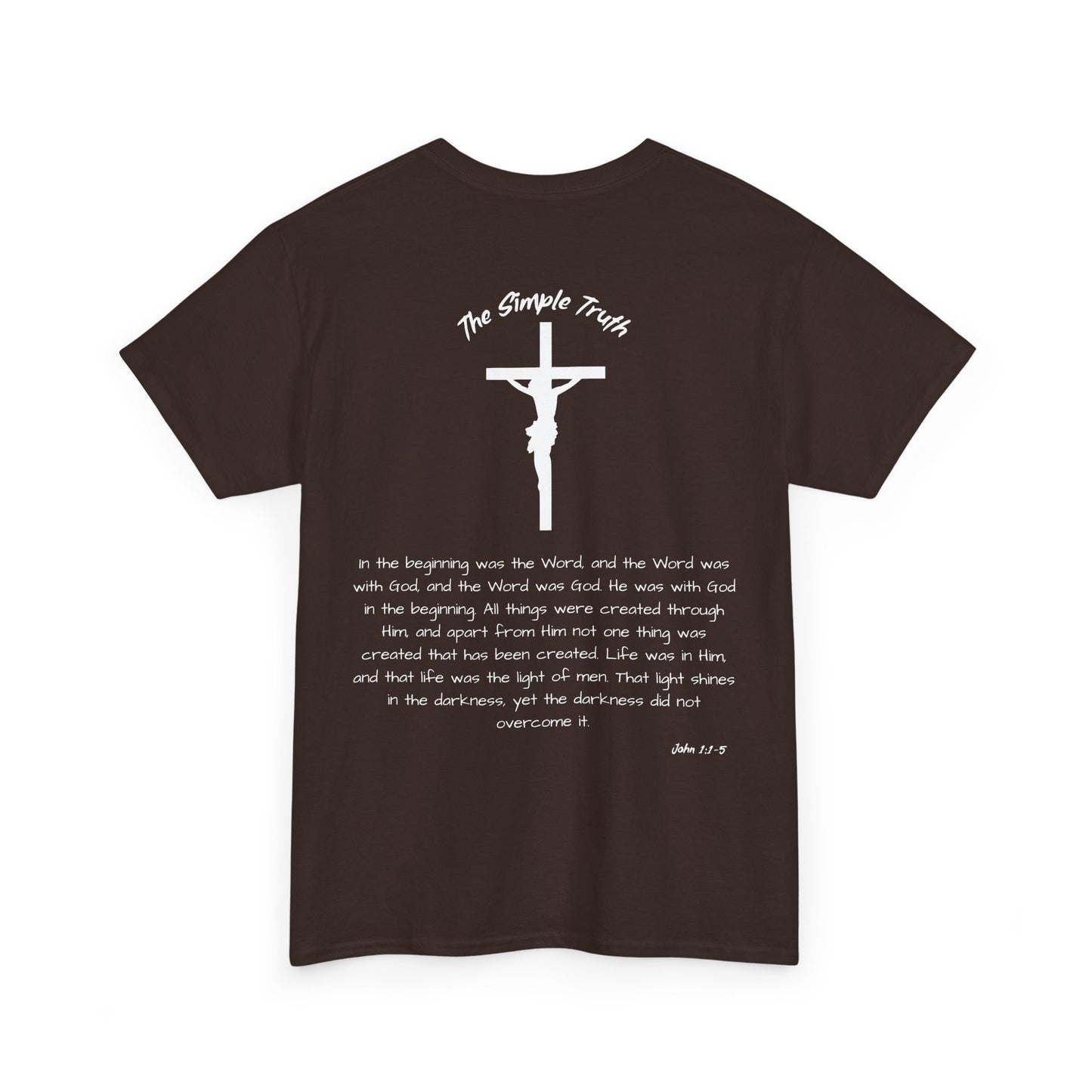 John 1:1-5 White Print Bible Verse Unisex Heavy Cotton Shirt - From "The Simple Truth" Collection