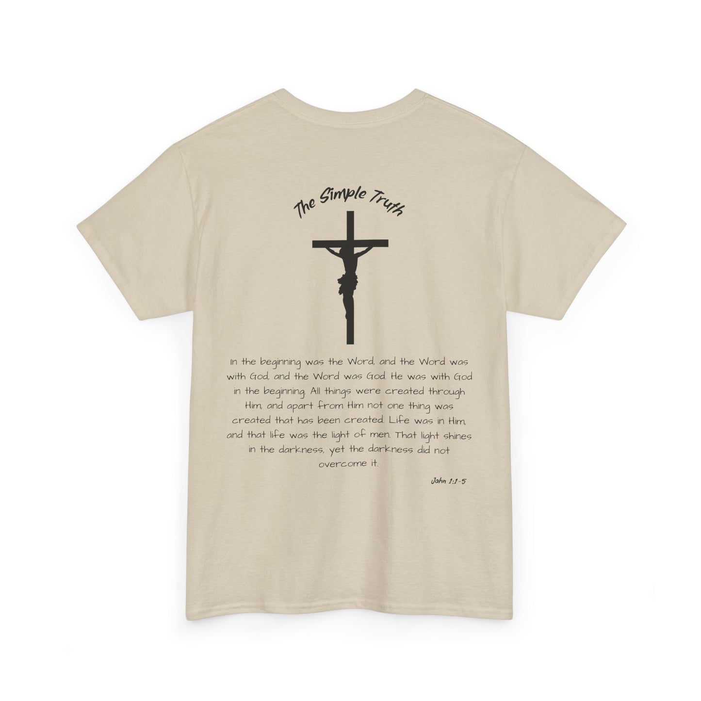 John 1:1-5 Black Print Bible Verse Unisex Heavy Cotton Shirt - From "The Simple Truth" Collection