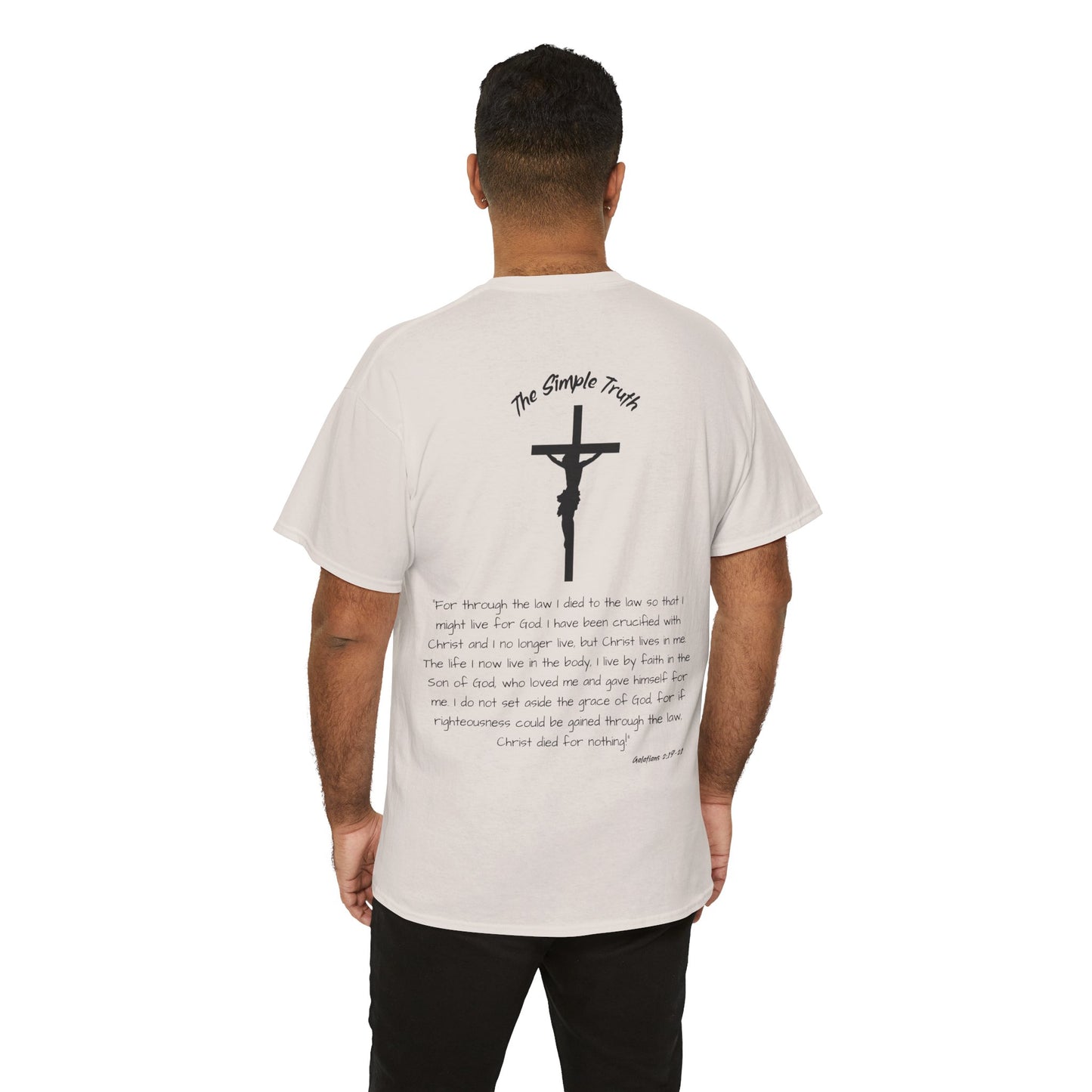 Galatians 2:19-21 Black Print Bible Verse Unisex Heavy Cotton T-Shirt  - From "The Simple Truth" Collection