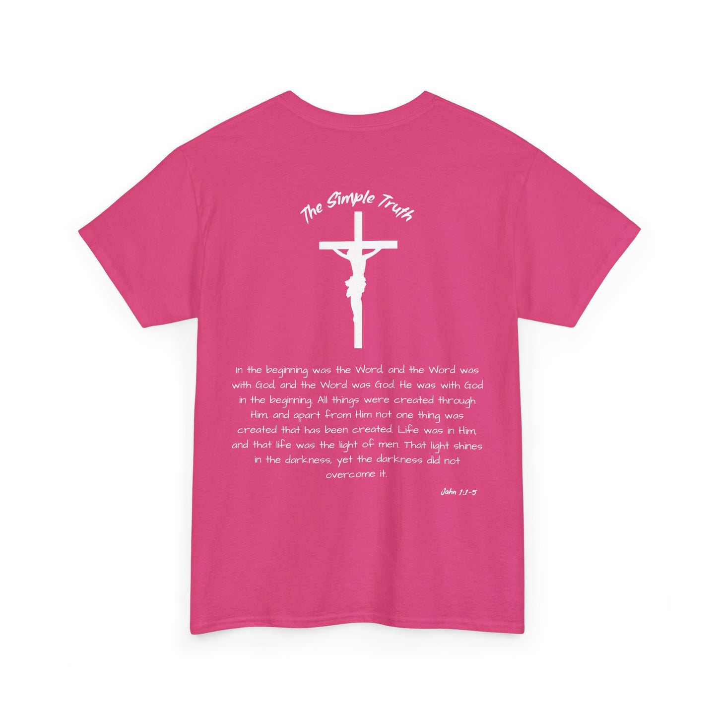 John 1:1-5 White Print Bible Verse Unisex Heavy Cotton Shirt - From "The Simple Truth" Collection