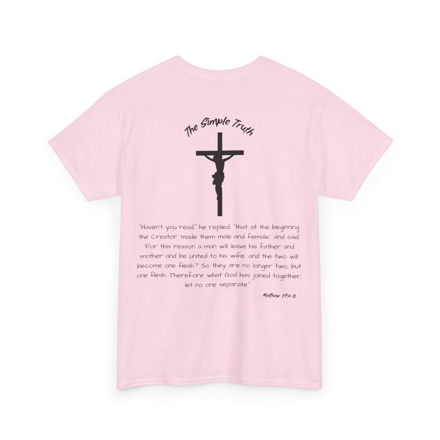 Matthew 19:4-6 Black Print Bible Verse Unisex Heavy Cotton Shirt - From "The Simple Truth" Collection