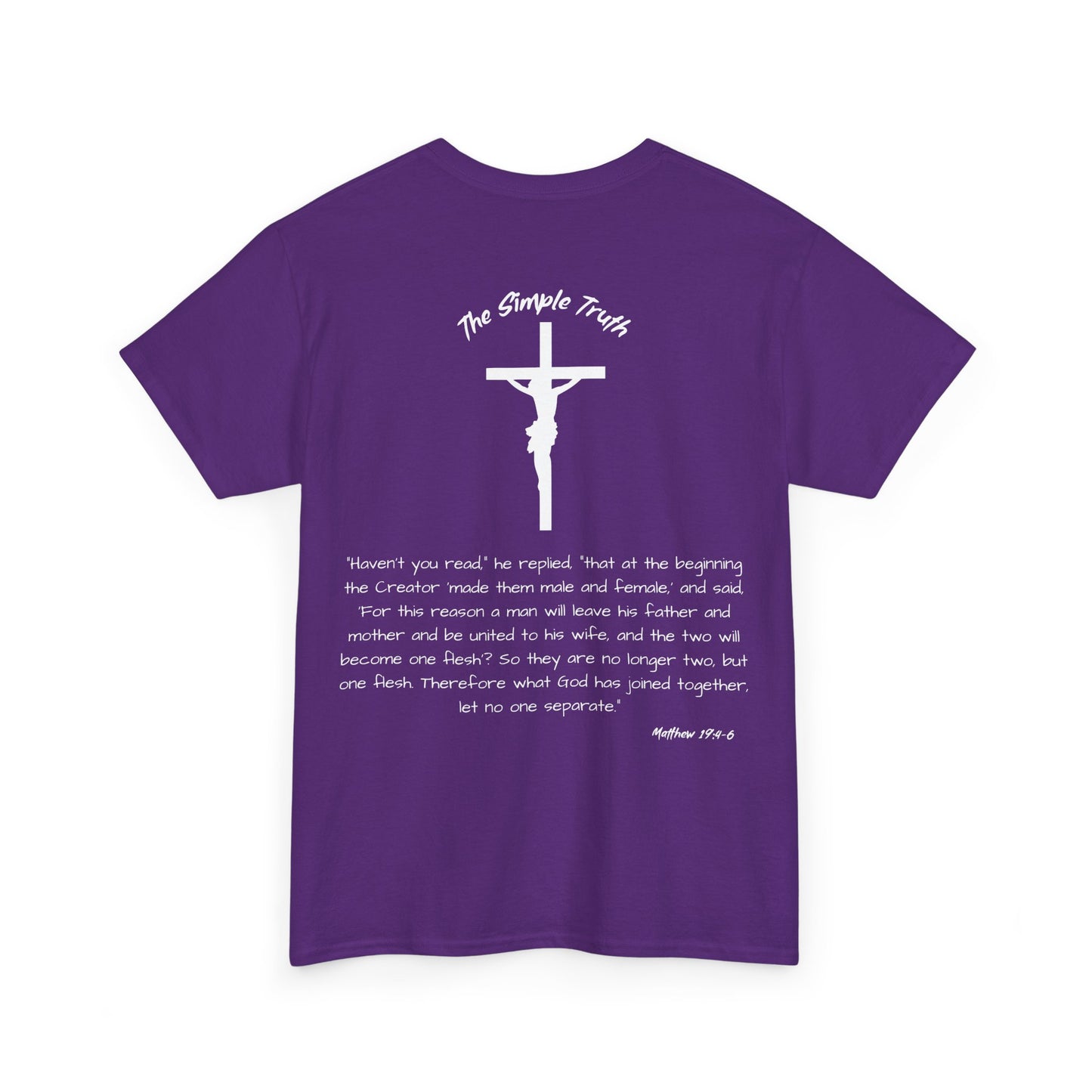 Matthew 19:4-6 White Print Bible Verse Unisex Heavy Cotton Shirt - From "The Simple Truth" Collection