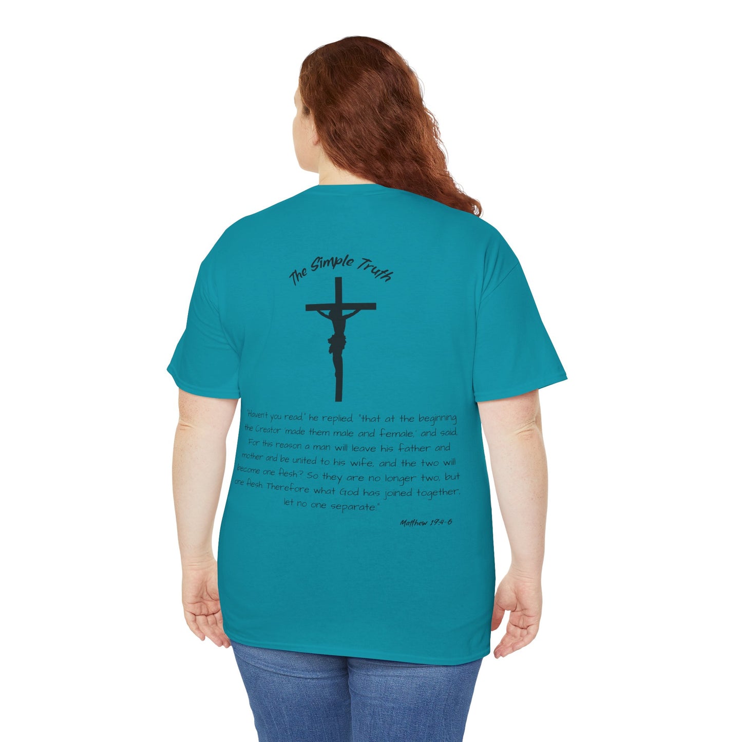 Matthew 19:4-6 Black Print Bible Verse Unisex Heavy Cotton T-Shirt  - From "The Simple Truth" Collection