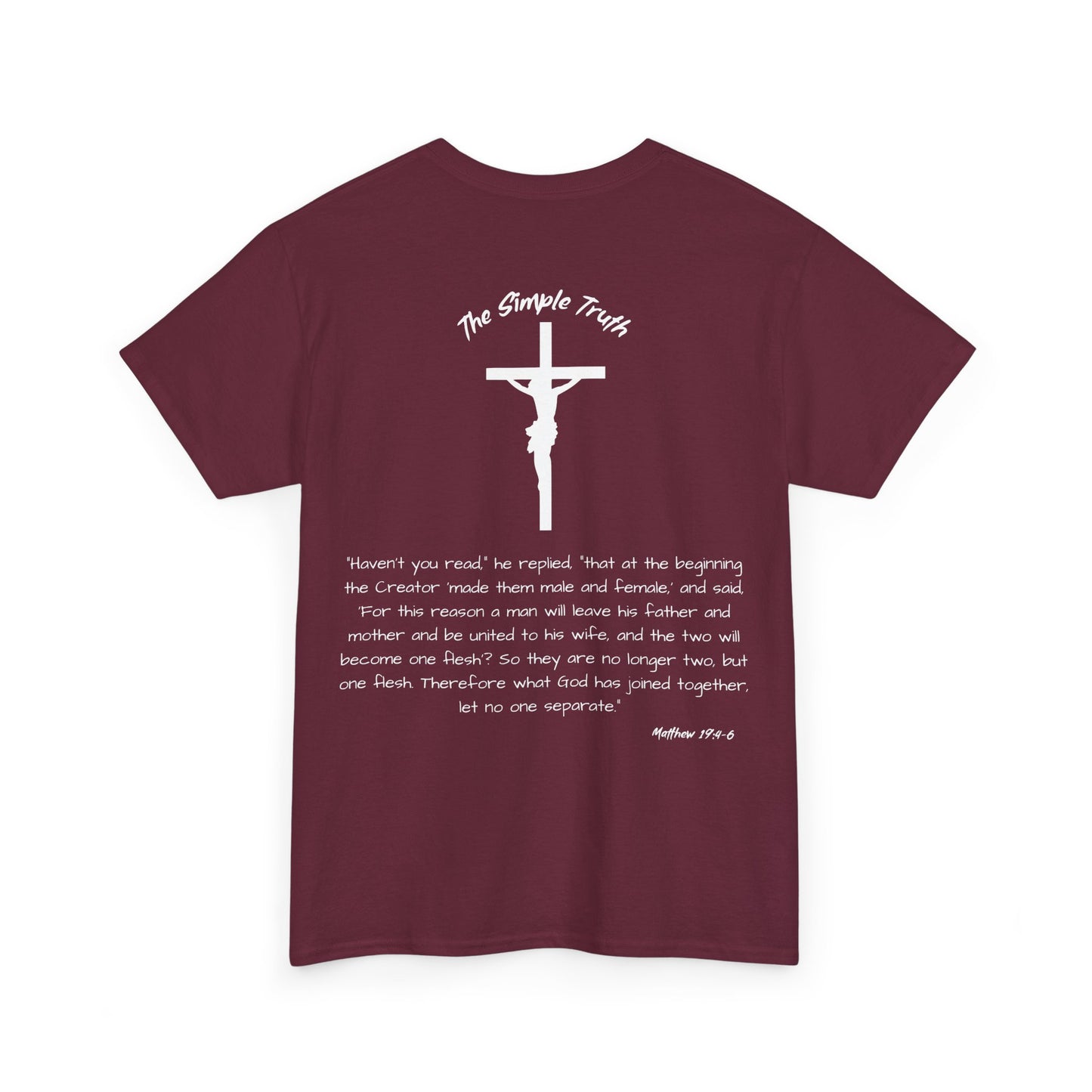 Matthew 19:4-6 White Print Bible Verse Unisex Heavy Cotton Shirt - From "The Simple Truth" Collection