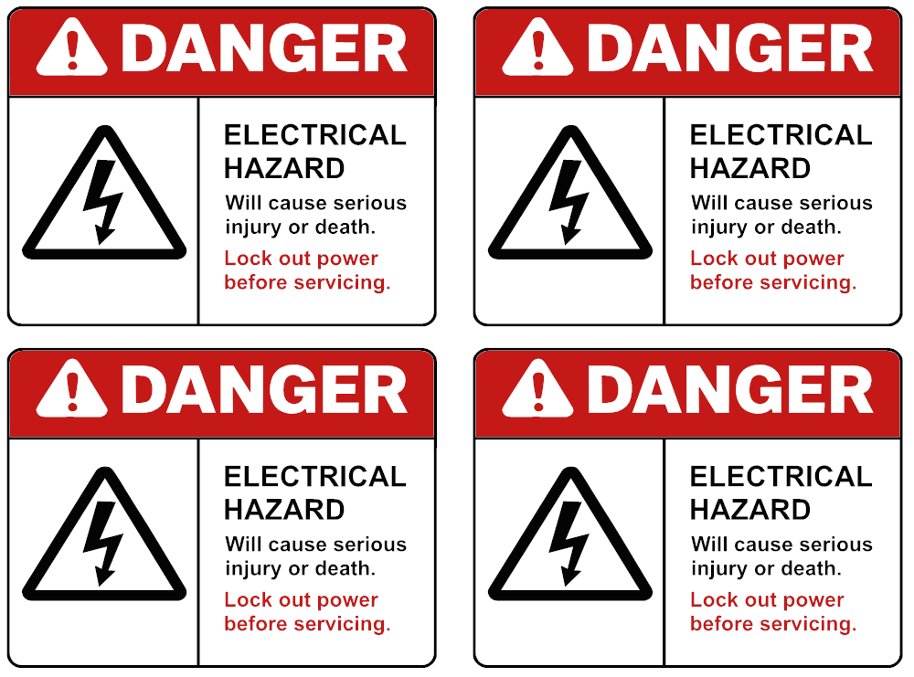Electrical Hazard Danger Safety Sticker — 4-Pack