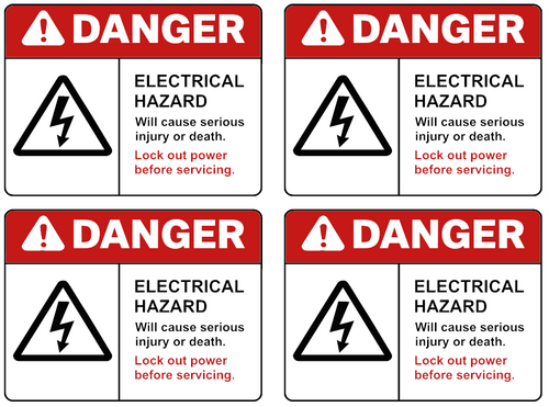 Electrical Hazard Danger Safety Sticker — 4-Pack