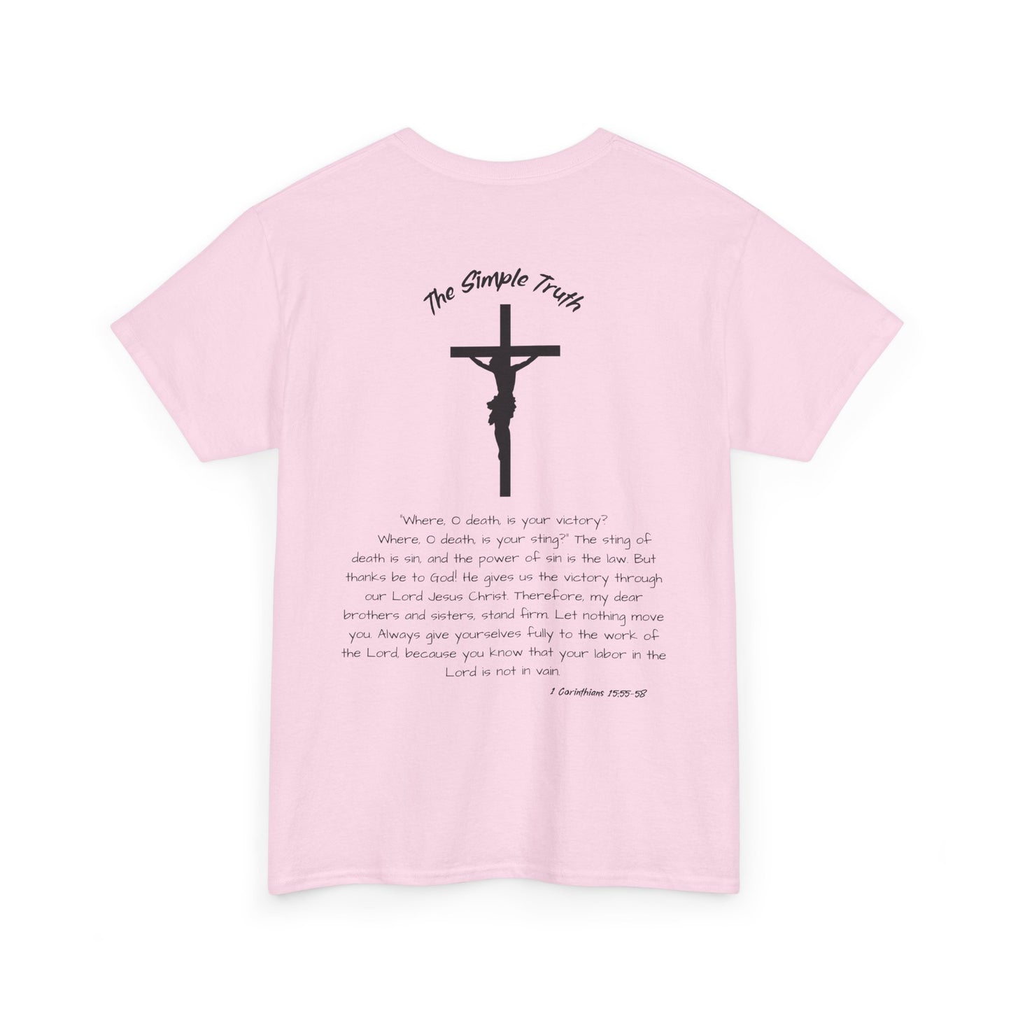 1 Corinthians 15:55-58 Black Print Bible Verse Unisex Heavy Cotton Shirt - From "The Simple Truth" Collection