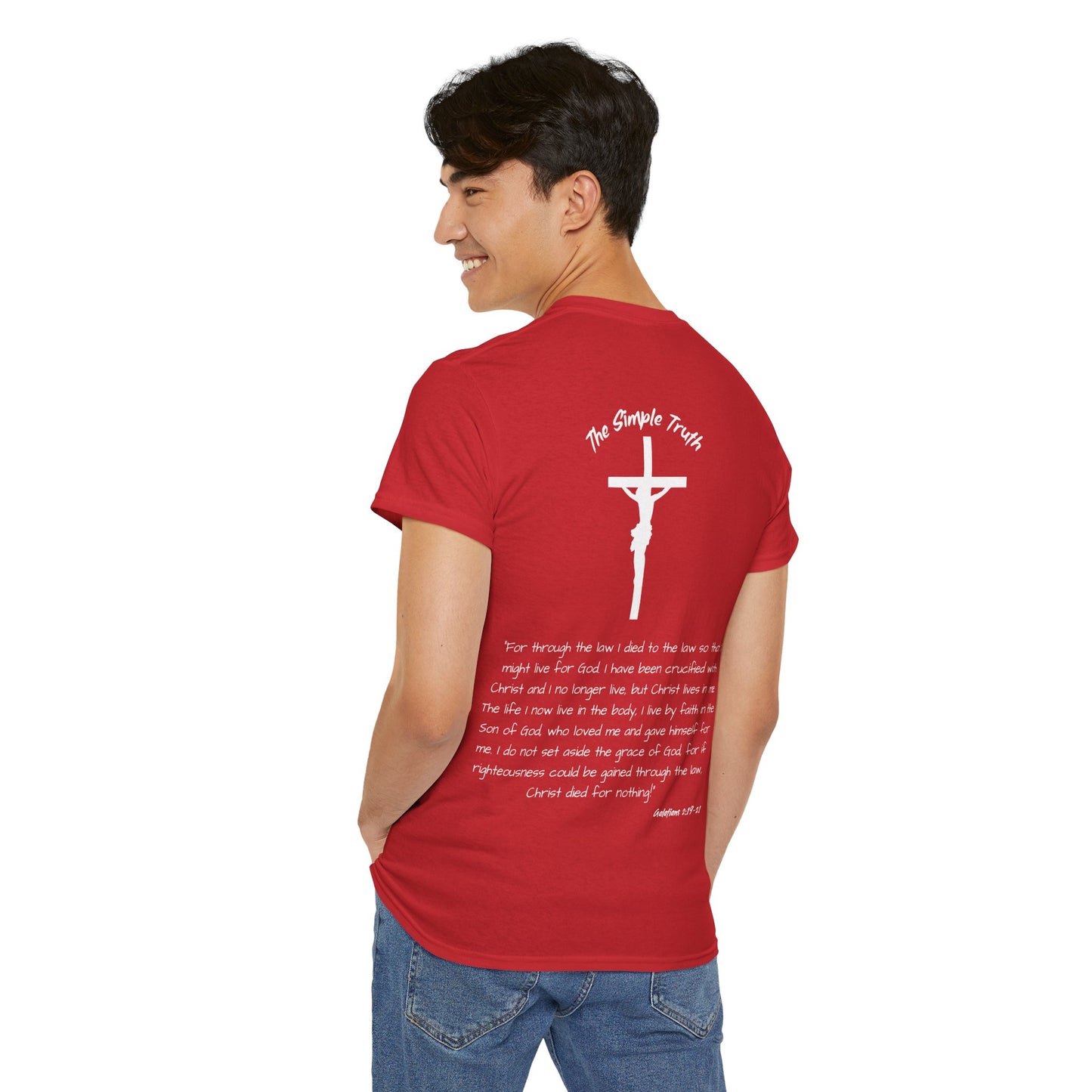 Galatians 2:19-21 White Print Bible Verse Unisex Heavy Cotton T-Shirt  - From "The Simple Truth" Collection