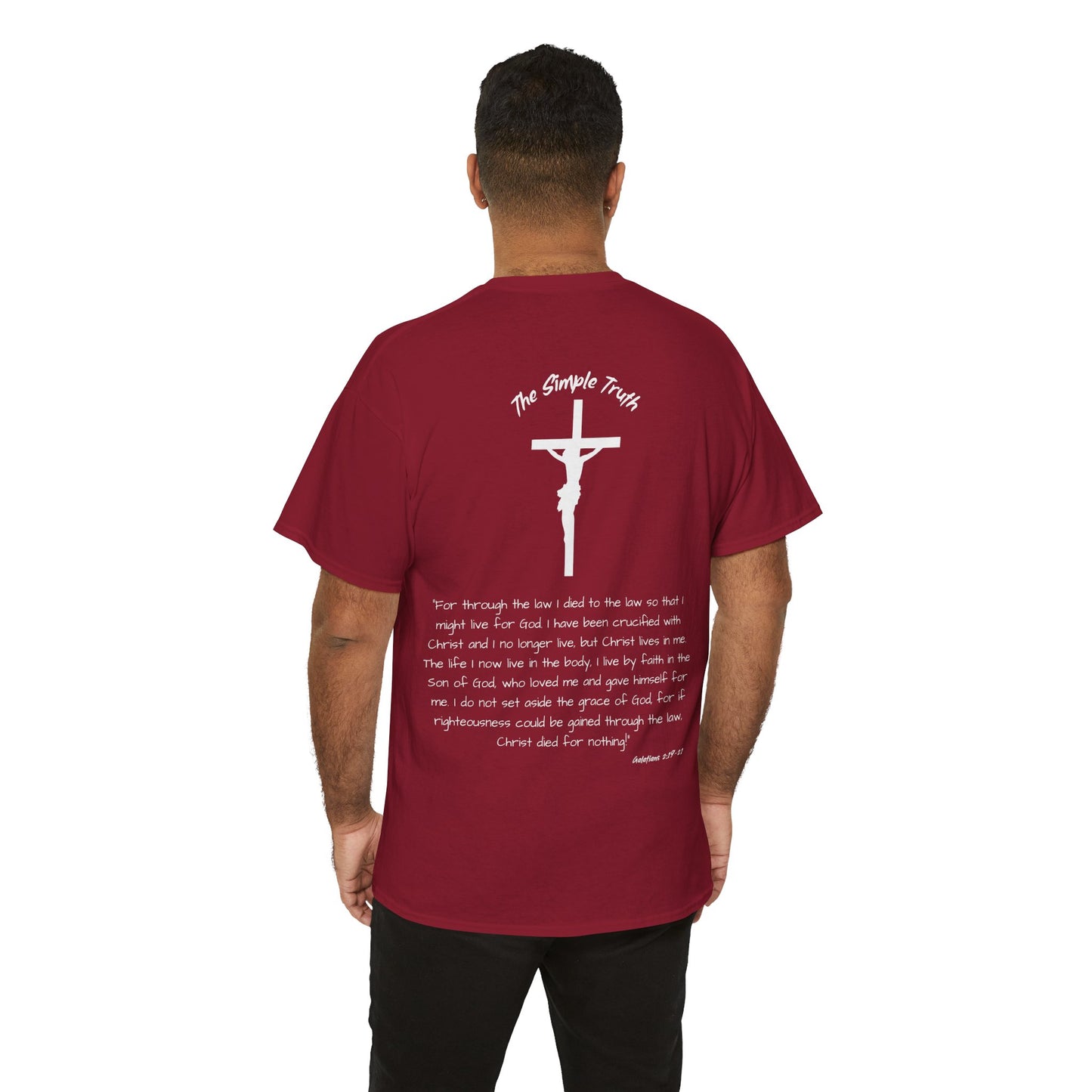 Galatians 2:19-21 White Print Bible Verse Unisex Heavy Cotton T-Shirt  - From "The Simple Truth" Collection