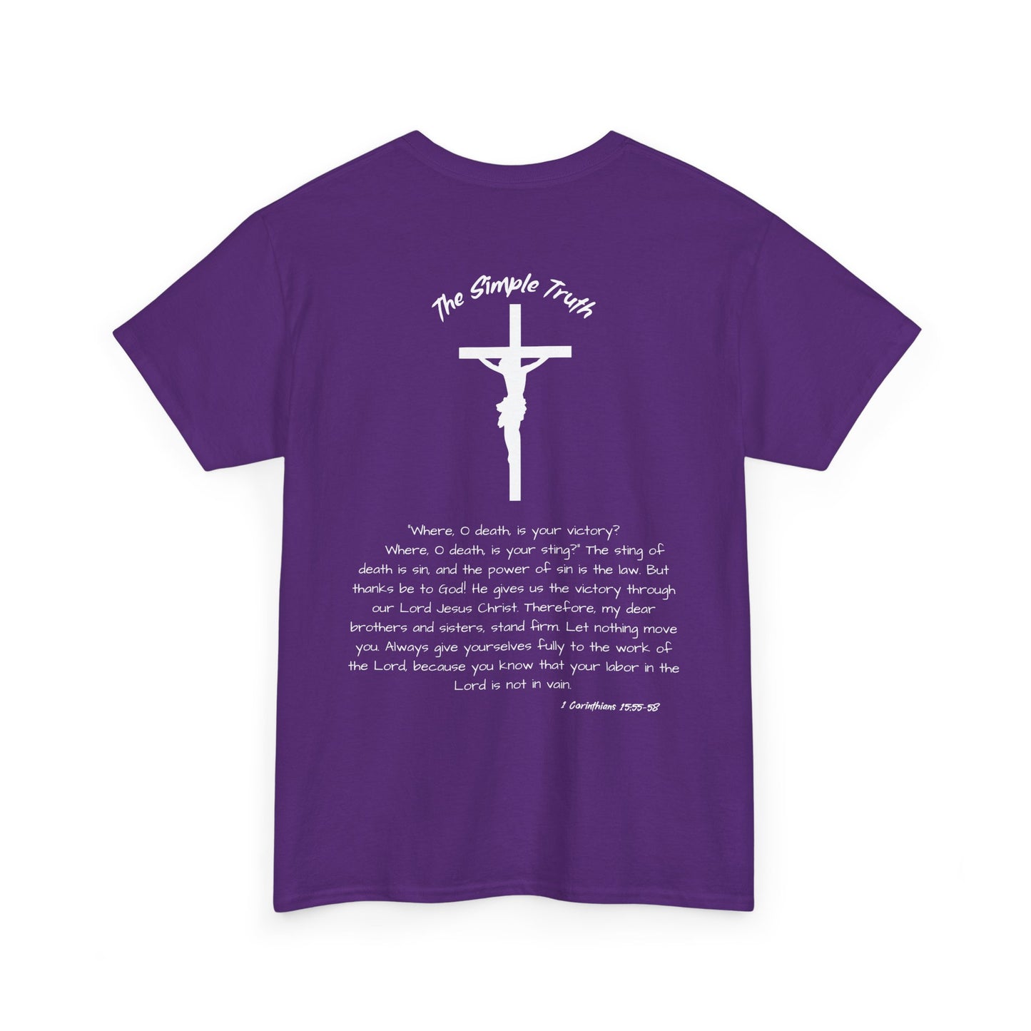 1 Corinthians 15:55-58 White Print Bible Verse Unisex Heavy Cotton Shirt - From "The Simple Truth" Collection