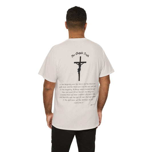 John 1:1-5 Black Print Bible Verse Unisex Heavy Cotton Shirt - From "The Simple Truth" Collection