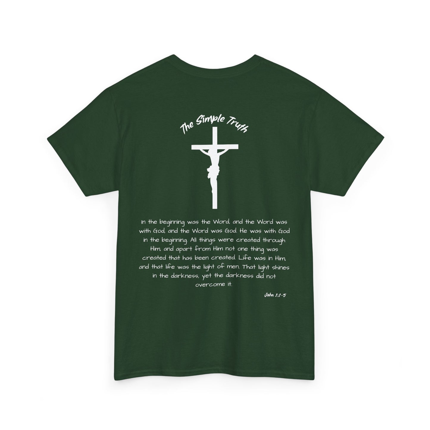 John 1:1-5 White Print Bible Verse Unisex Heavy Cotton Shirt - From "The Simple Truth" Collection