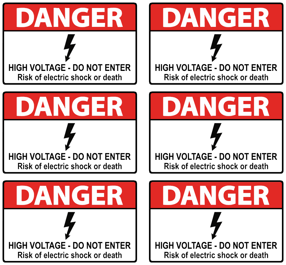 Six-pack of danger high voltage do not enter warning stickers