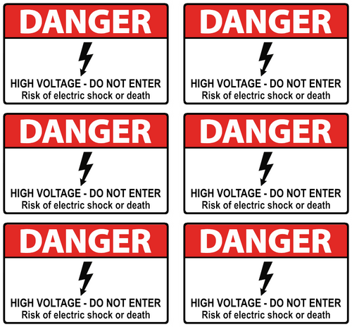 Six-pack of danger high voltage do not enter warning stickers