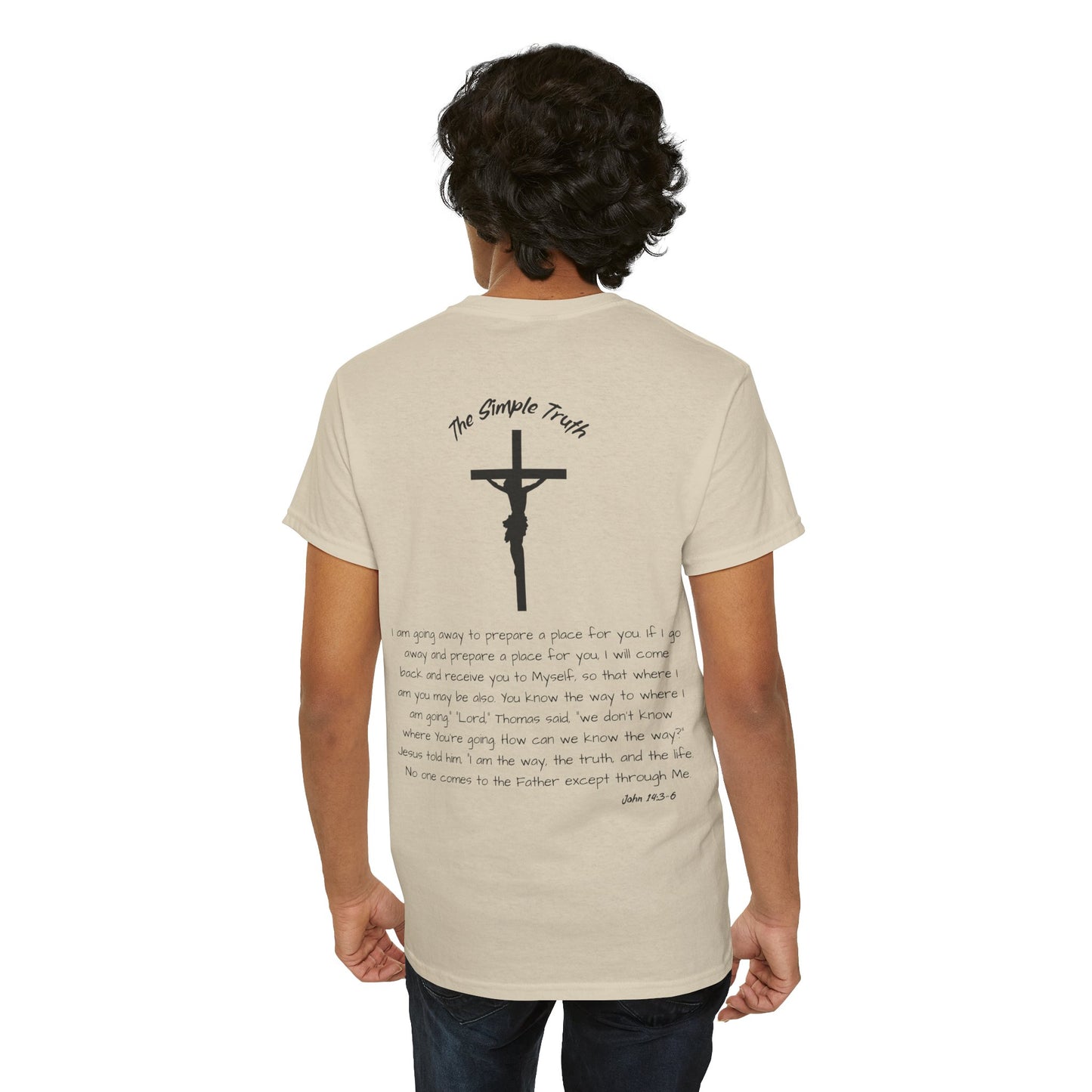 John 14:3-6 Black Print Bible Verse Unisex Heavy Cotton Shirt - From "The Simple Truth" Collection