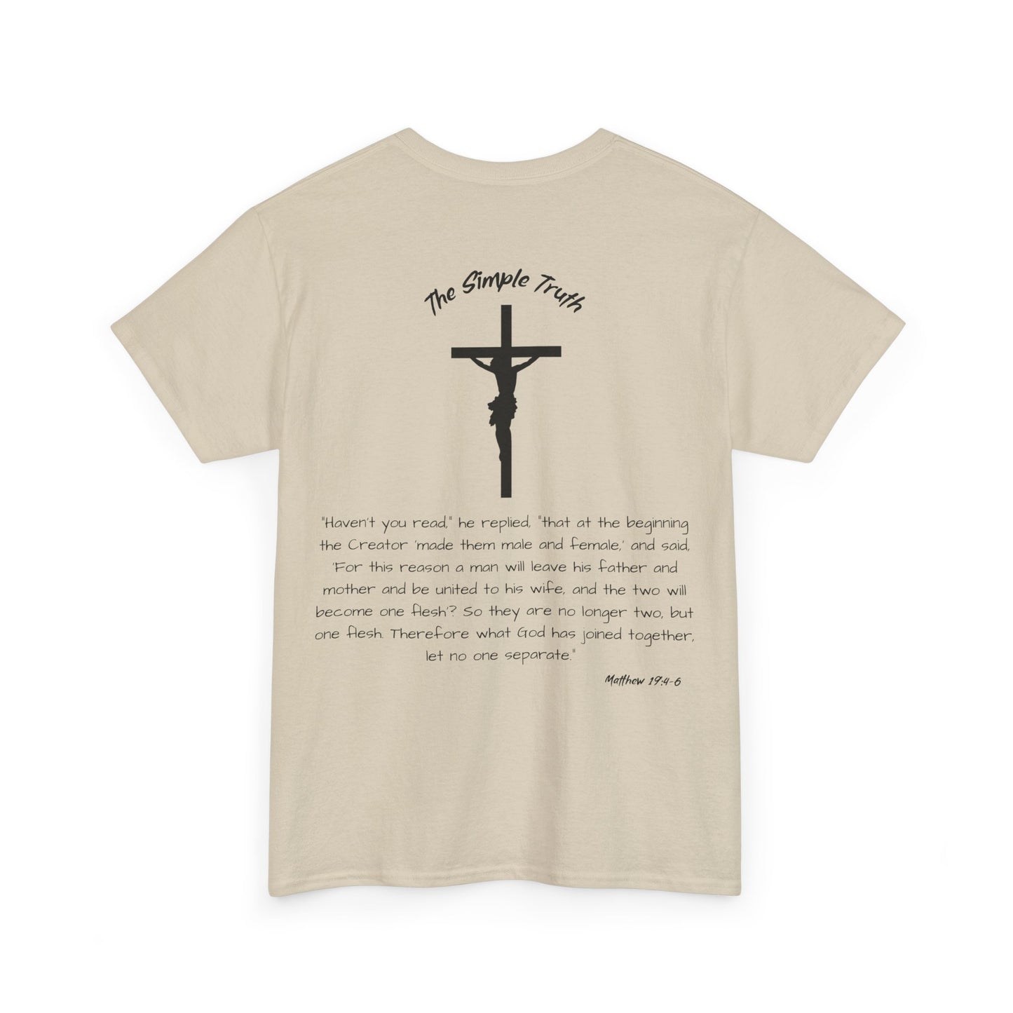 Matthew 19:4-6 Black Print Bible Verse Unisex Heavy Cotton Shirt - From "The Simple Truth" Collection