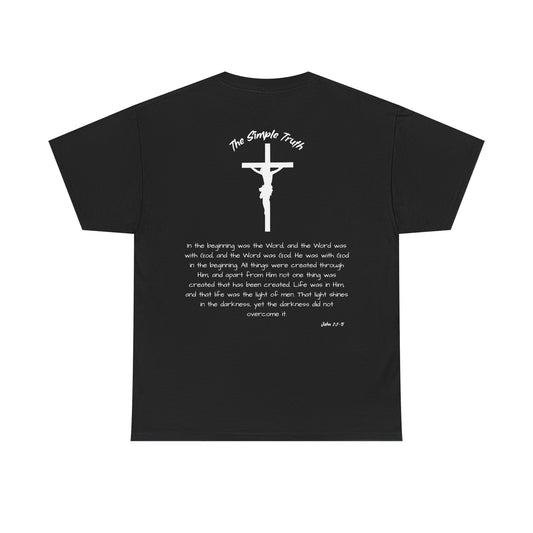 John 1:1-5 White Print Bible Verse Unisex Heavy Cotton T-Shirt  - From "The Simple Truth" Collection