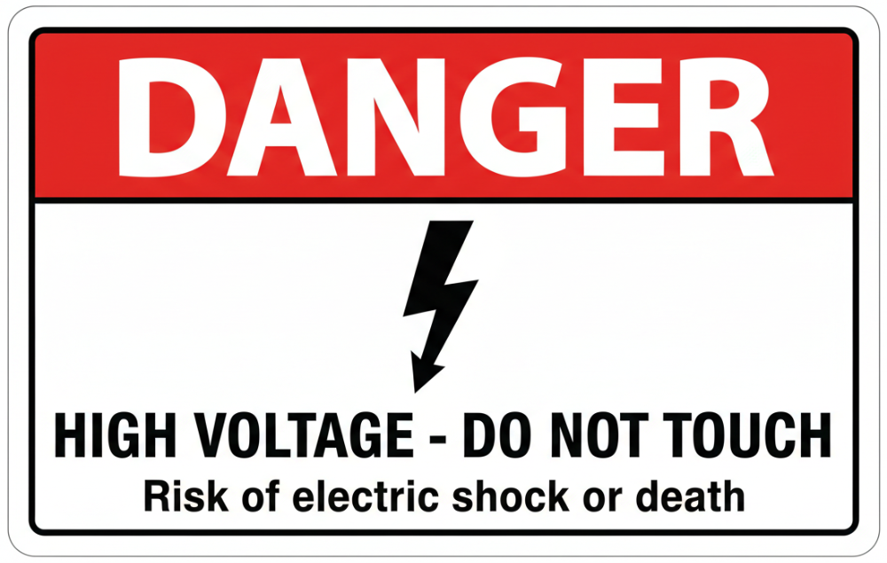 Danger High Voltage Do Not Touch safety sticker — single sticker view