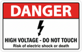 Danger High Voltage Do Not Touch safety sticker — single sticker view