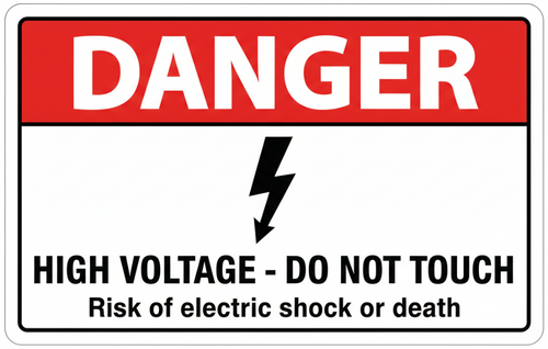 Danger High Voltage Do Not Touch safety sticker — single sticker view