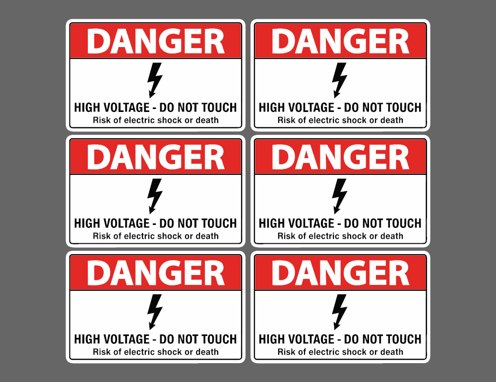 Danger High Voltage Do Not Touch safety sticker — 6-pack sheet