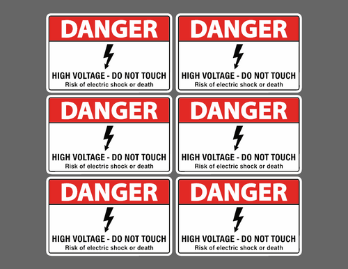 Danger High Voltage Do Not Touch safety sticker — 6-pack sheet