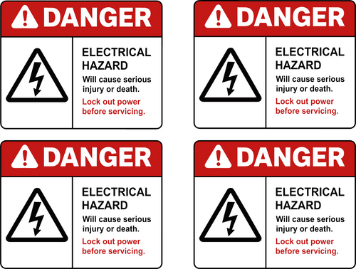 Electrical Hazard Danger Safety Sticker — 4-pack sheet