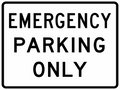 Emergency Parking Only corrugated sign — black text on white background