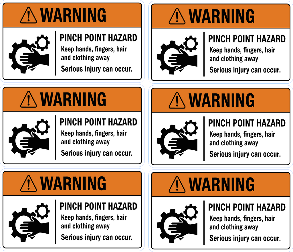 Pinch Point Hazard Safety Sticker 6-Pack