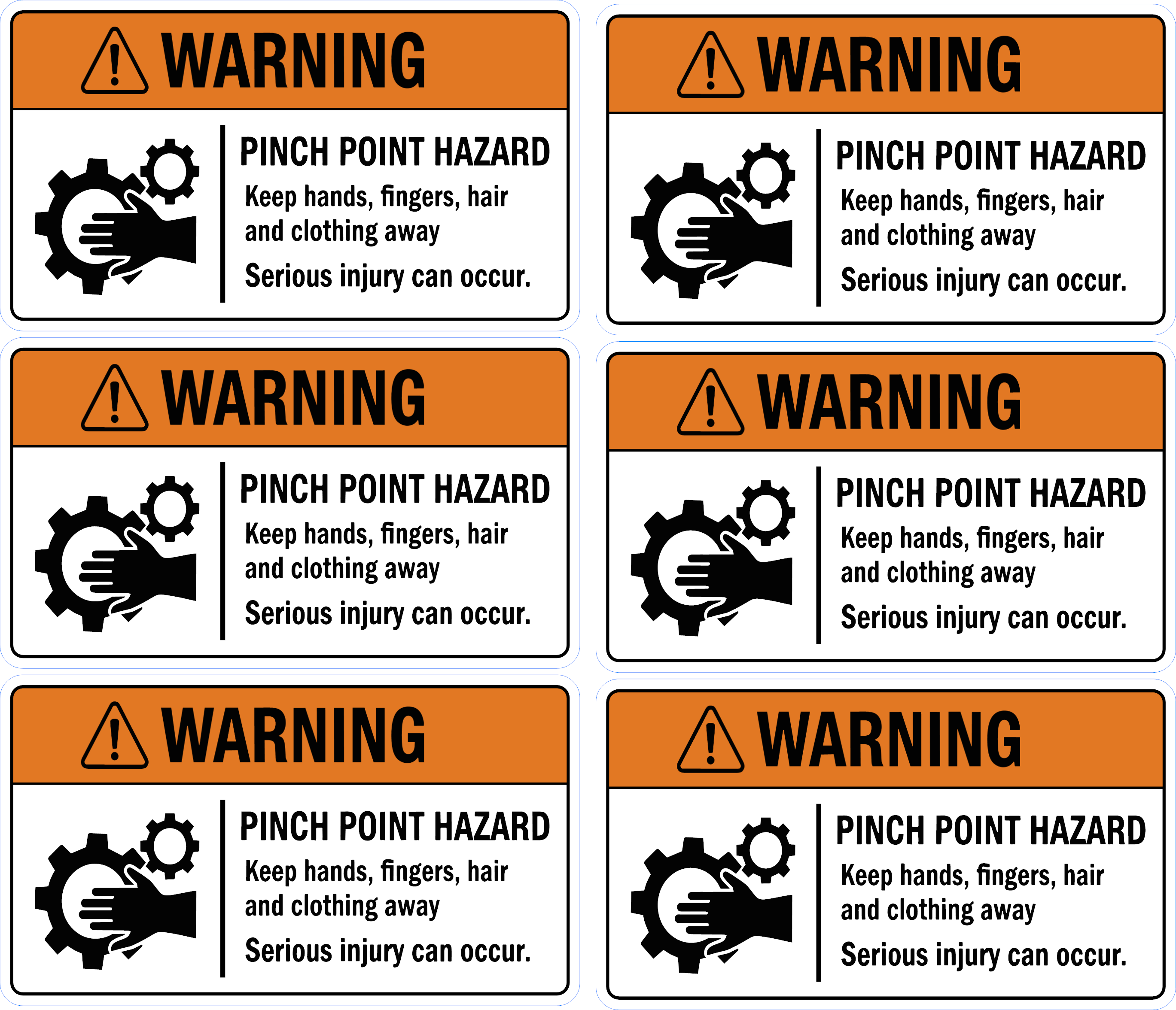 Pinch Point Hazard Safety Sticker 6-Pack