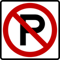 No Parking sign 18x18 corrugated — red circle slash over bold P on white background