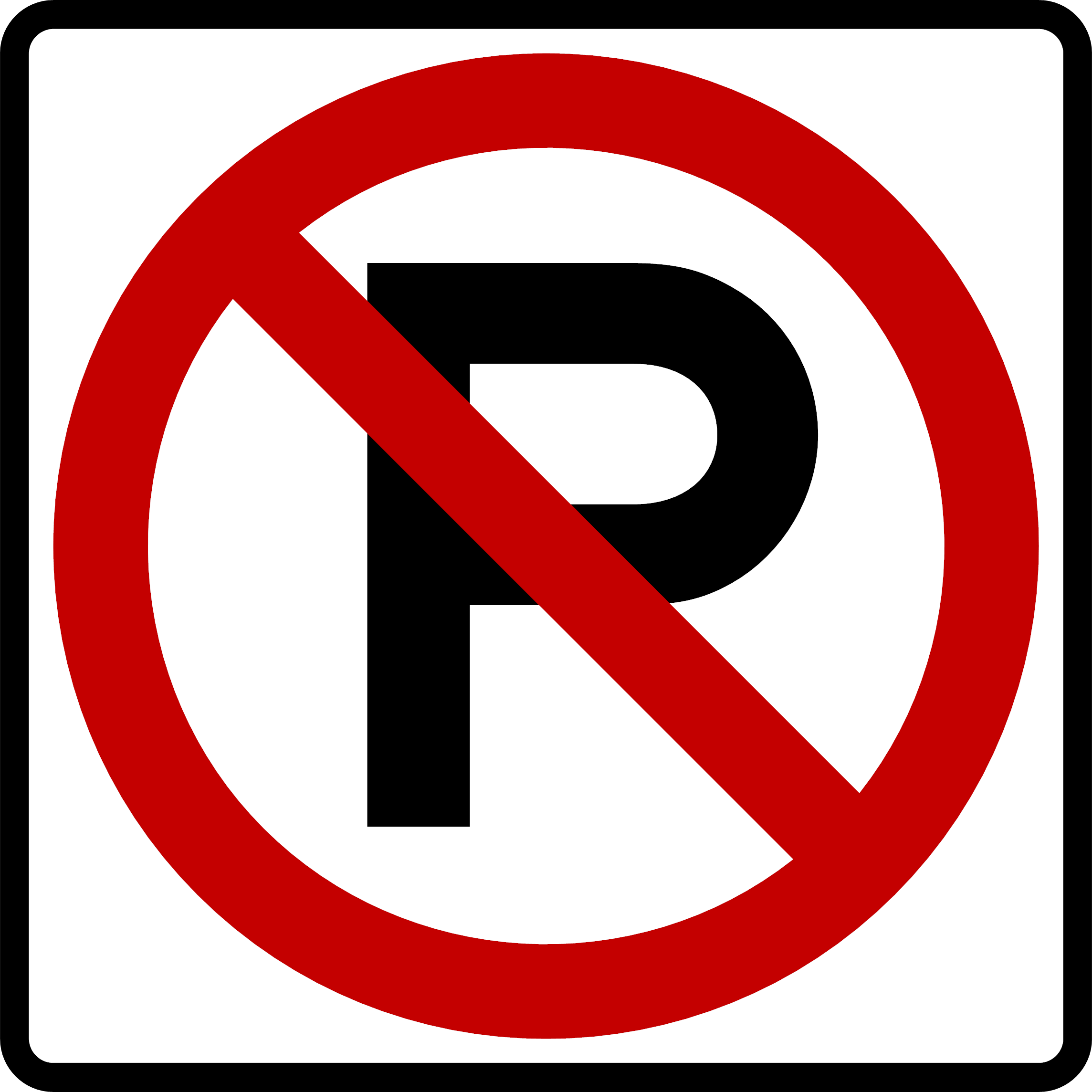 No Parking sign 18x18 corrugated — red circle slash over bold P on white background