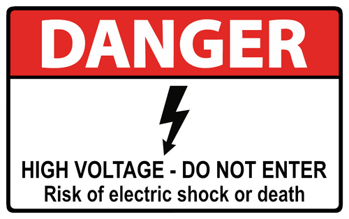 Danger high voltage do not enter warning sticker with lightning bolt